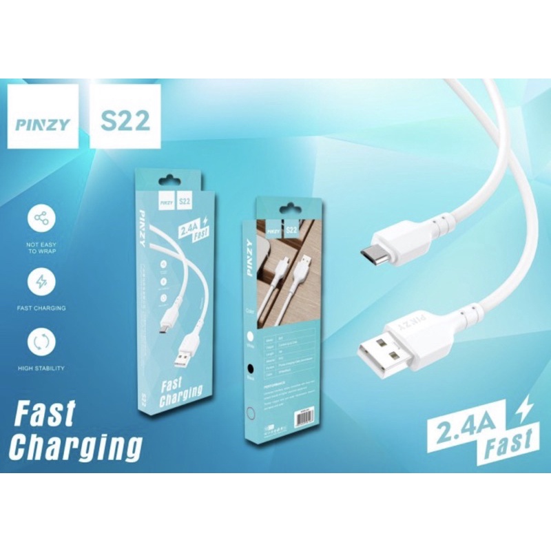 Kabel Data PINZY S22 Micro USB Material PVC Output 2.4A Fast Charging - Kabel Data PINZY S22 -