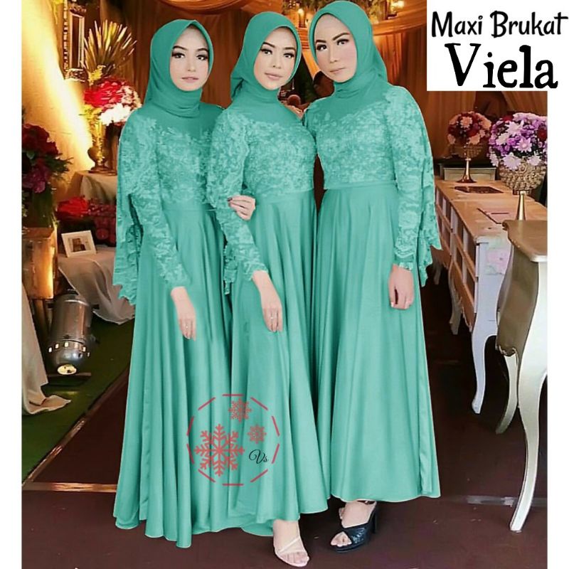 BAJU DRESS GAMIS BROKAT BRUKAT TULANG LENGAN PANJANG FASHION WANITA MUSLIM UMROH KONDANGAN SERAGAM B