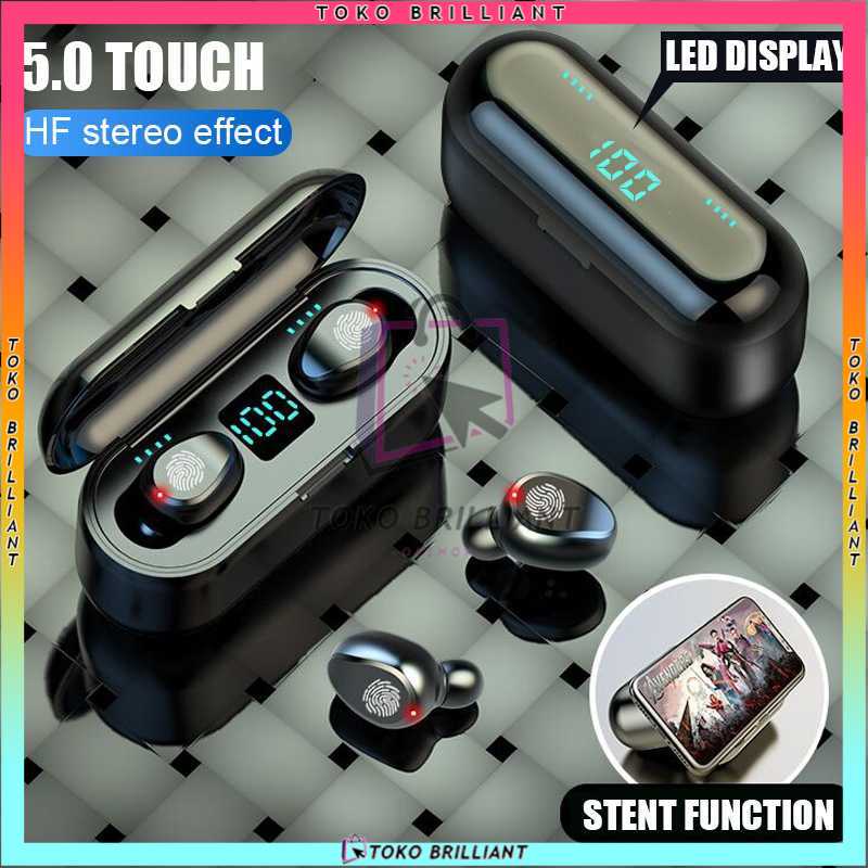 [𝐁𝐈𝐒𝐀 𝐂𝐎𝐃] F9 Headset Bluetooth 5.0 Earphone Wireless TWS F9 9D Stereo Sentuhan Pintar With Mikrofon PowerBank