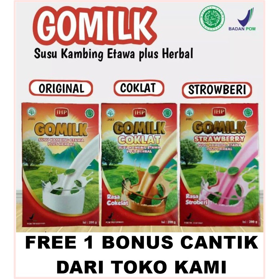 

GOMILK Susu Kambing Etawa Plus Herbal kemasan 200 gram FREE 1 BONUS CANTIK DARI TOKO KAMI LG65