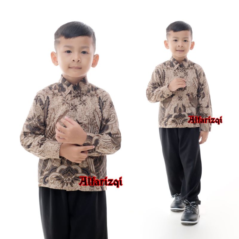 (BISA COD) KEMEJA BATIK ANAK LAKI-LAKI | baju batik anak laki-laki lengan panjang bisa buat seragam sekolah hari batik-Ironman coklat