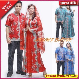 Sarimbit Pasangan Keluarga Gamis Maxi Long Dress Batik 1088 Merah c4450