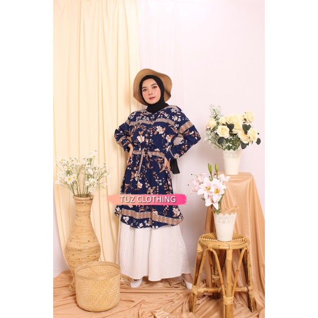 Gamis Butik Gamis kekinian Gamis Motif terbaru Bunga Kombinasi Plisket