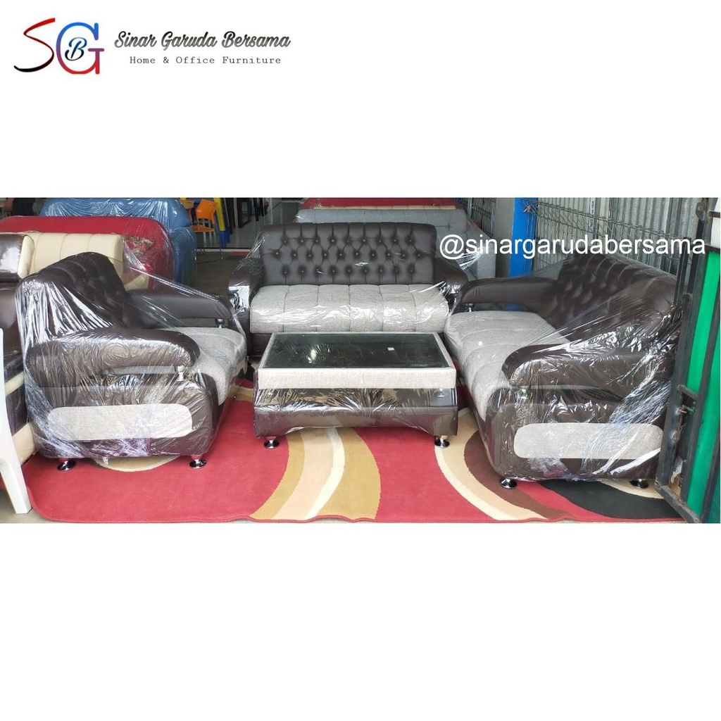 SOFA 321 BLACK GREY + MEJA TAMU MODERN / SOFA TAMU 123 HITAM ABU