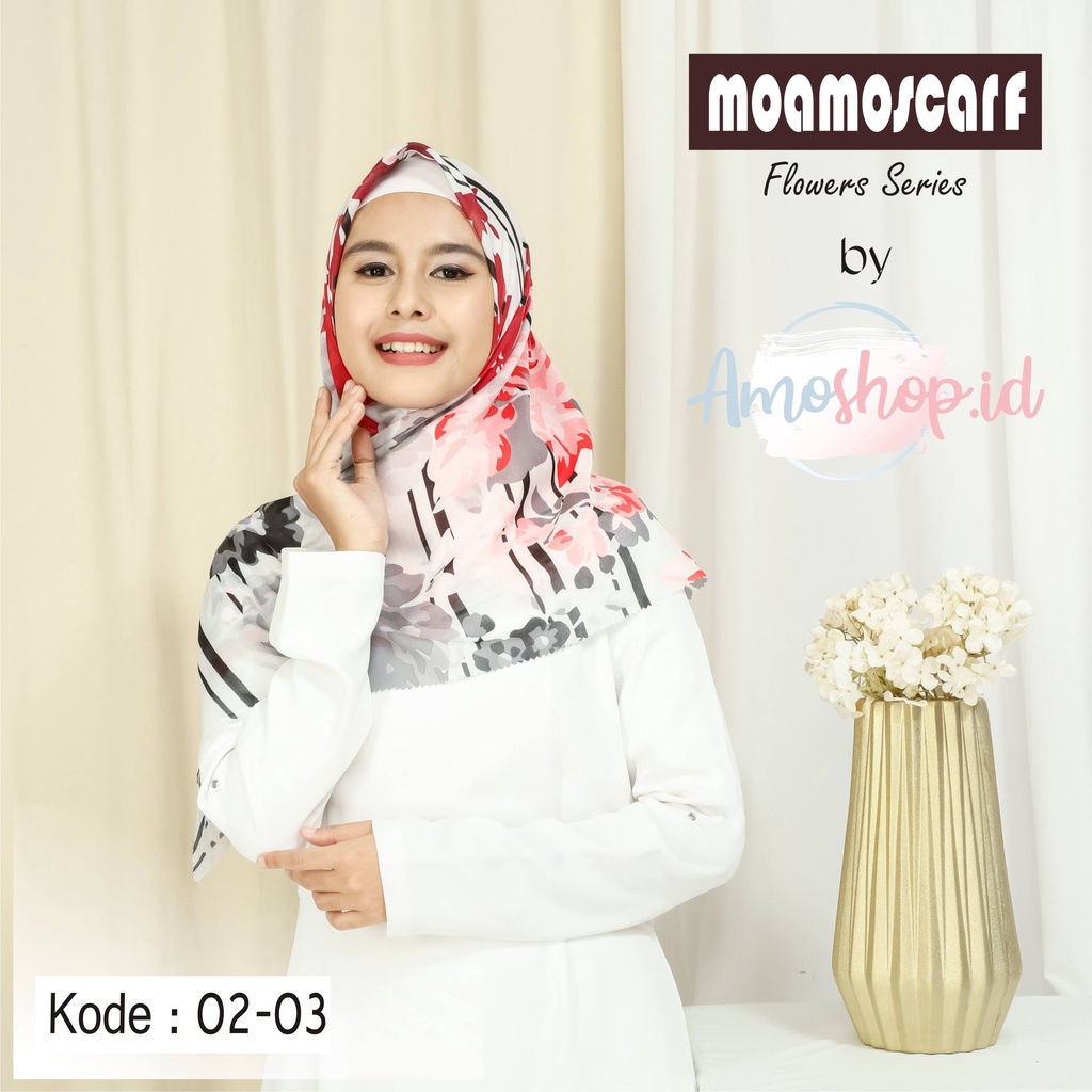 Hijab Segi Empat Murah Motif Digital Print Voal Premium Scarf Flower Series