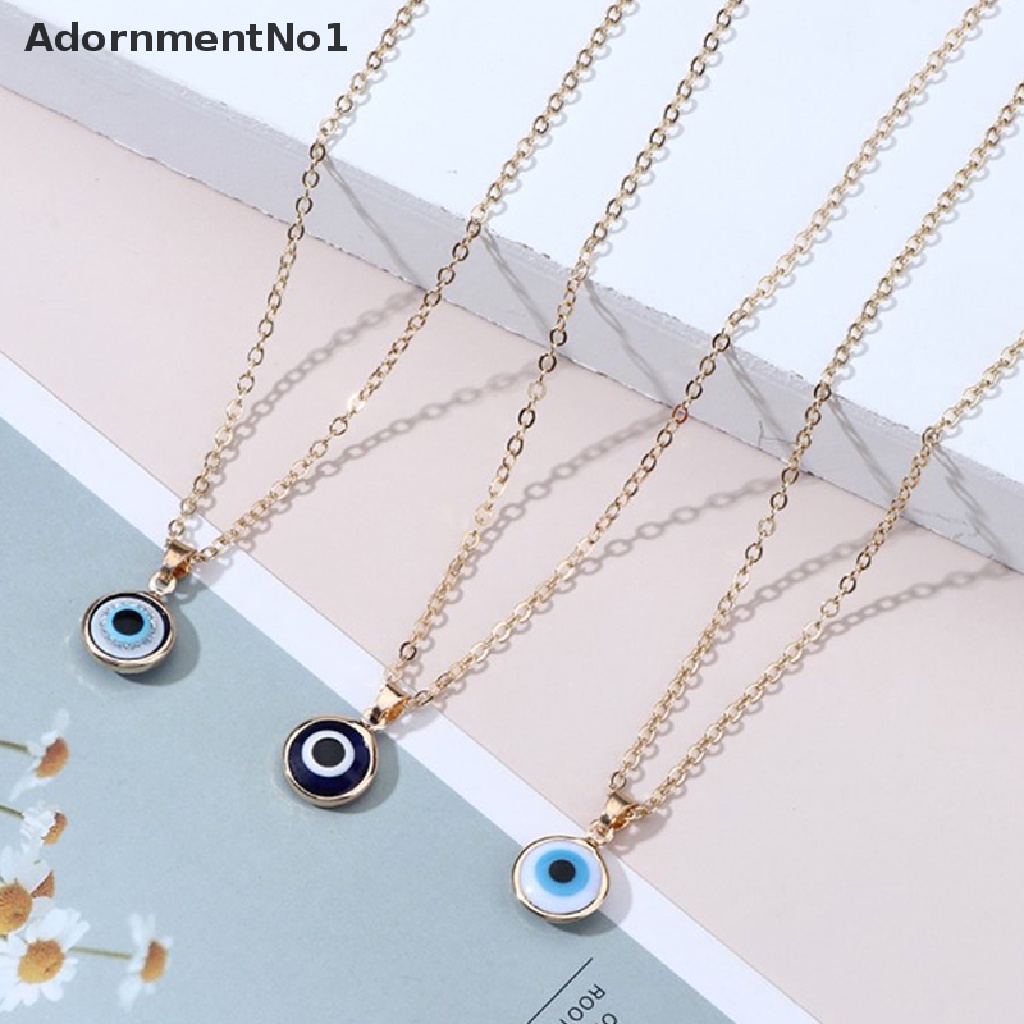 (AdornmentNo1) 1pc Kalung Rantai Gold Liontin Mata Iblis Aksen Kristal Gaya Turki Untuk Wanita