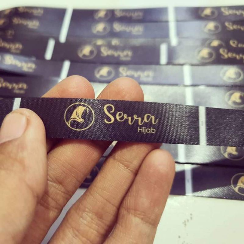 

label hijab satin, label pita custom label baju label mukena
