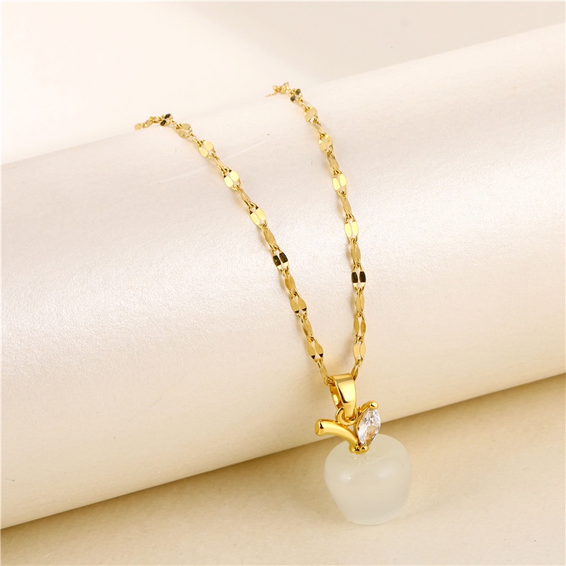 Little Apple opal kalung stainless steel crystal kalung fashion kalung pendek zircon Kalung