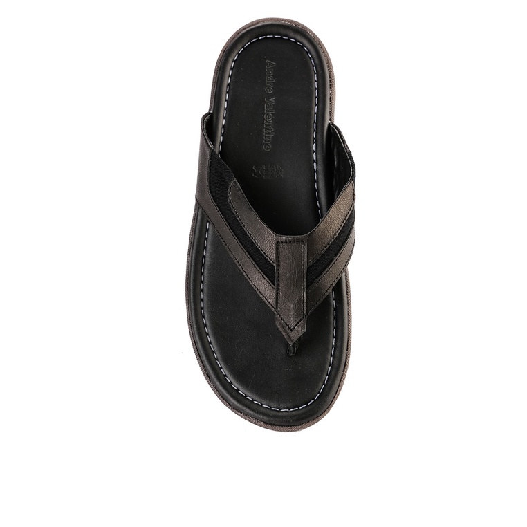 SANDAL JEPIT KULIT ANDRE VALENTINO PRIA ORIGINAL CASUAL HITAM AVM05
