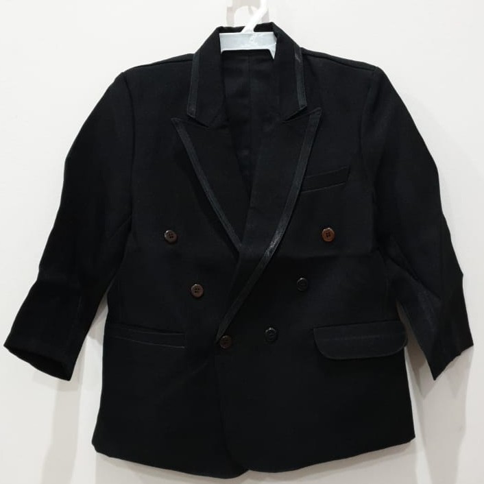 Jas formal pesta 1 set dengan celana bahan warna hitam dan cream anak kecil laki-laki - preloved