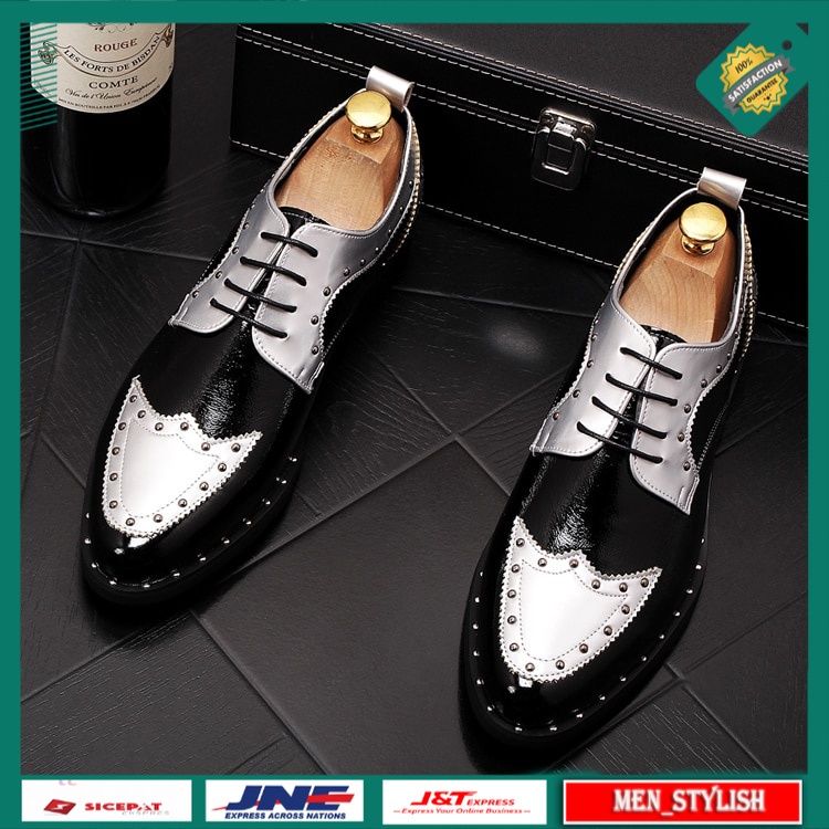Sepatu Loafers Pria Casual New Men Pointed Rivet  gold silver Dress Shoes loafers Mens Wedding Shoes