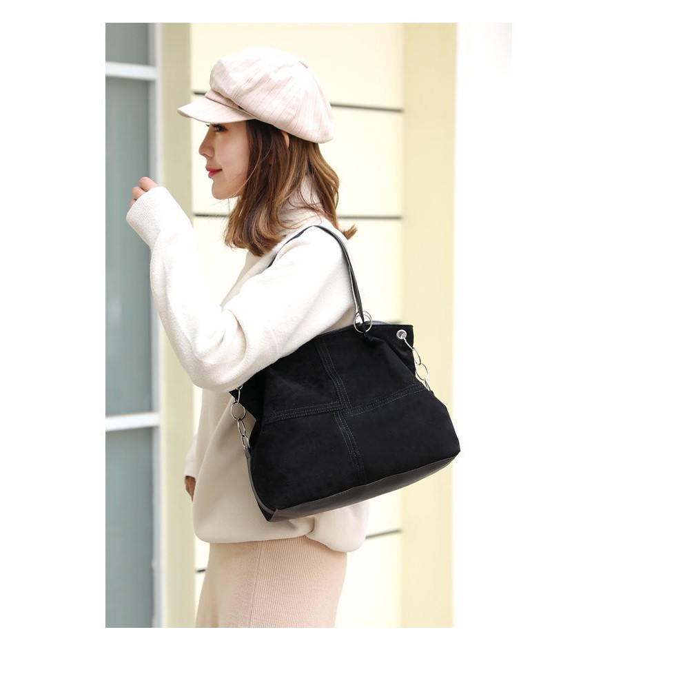 TB-36 high quality tas selempang bahu canvas bludru import korea jepang travel bag