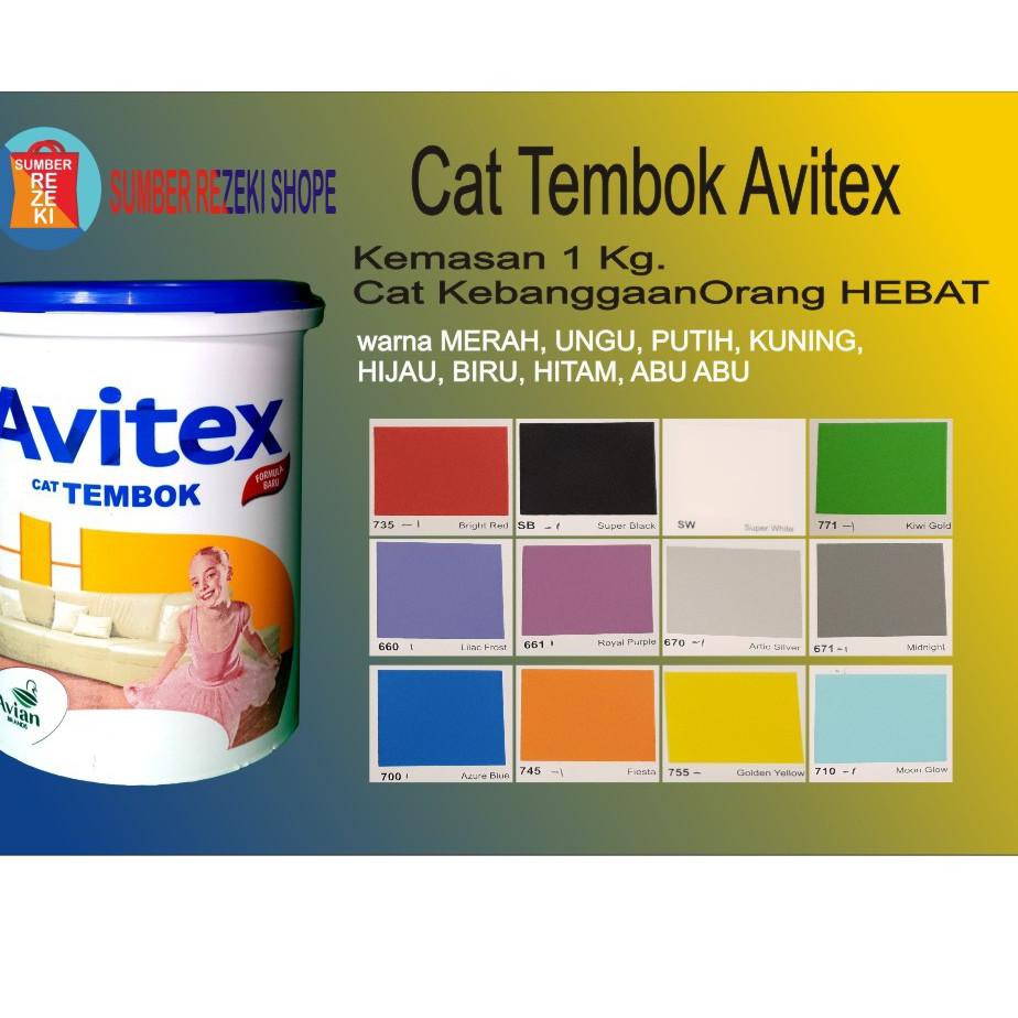 LANGSUNG KIRIM.. Cat Tembok (Merah,Pink,Kuning,Cream,Hijau) Plafon Gypsum Avitex Interior 1kg Avian