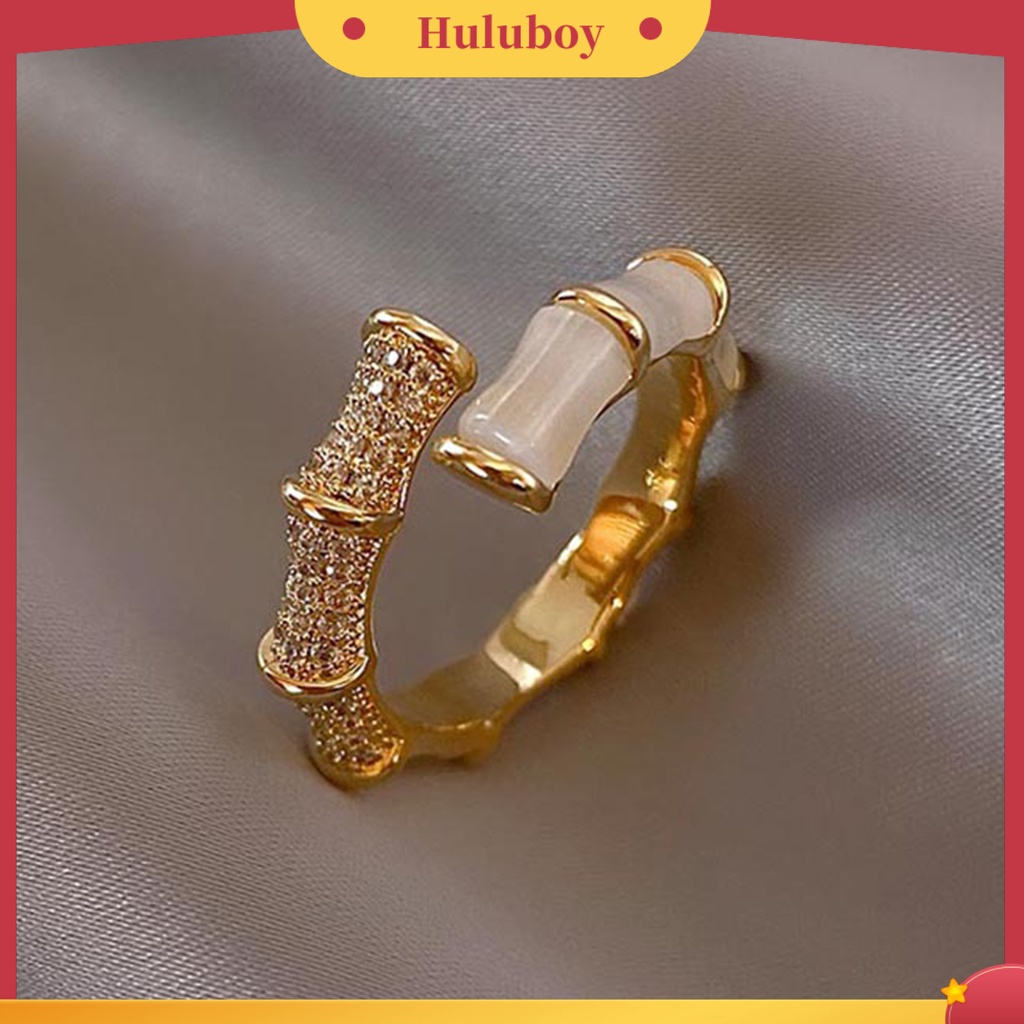 Hu Hu Hu Hu Hu Alat Bantu Pasang Kacamata♡ Cincin Model Terbuka Adjustable Bentuk Bambu Bahan Cubic Zirconia Untuk Wanita