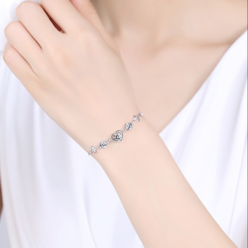 925 gelang perak murni gelang wanita dengan perhiasan berlian sederhana