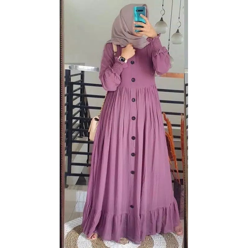 Gamis Alesha | Gamis Polos | Gamis Muslim Kancing Busui | Maxy Dress | Gamis Rampel-PINK