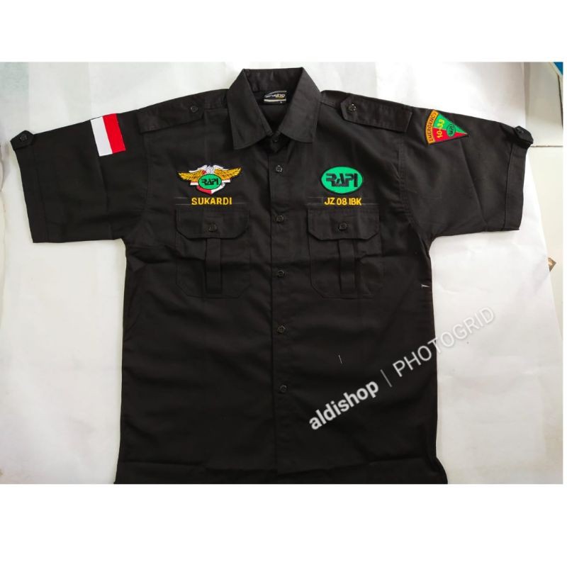 KEMEJA RAPI HITAM FREE BORDIR NAMA DAN CALLSIGN