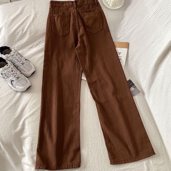 Coklat Korean New Celana Kulot Jeans Highwaist Wanita Loose（realpict）