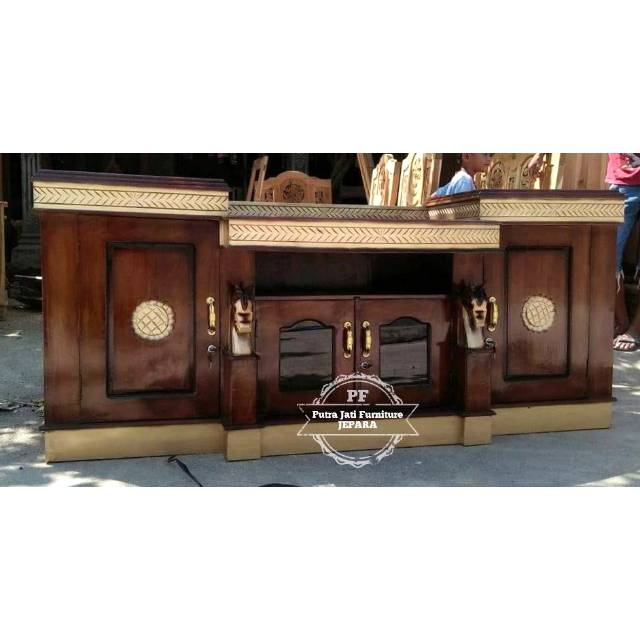 Meja Tv Kayu Jati Ukir, Bufet Rak Laci Lemari Kecil Sekat Ruangan Full Jati Murah