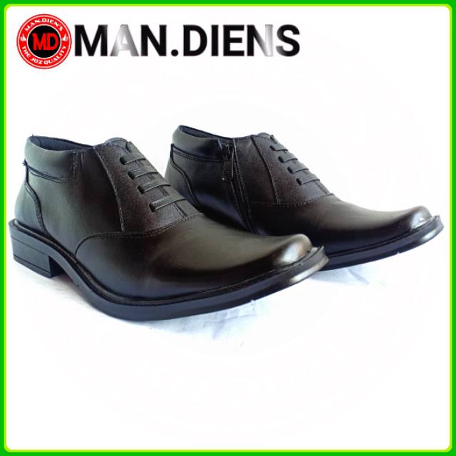 MANDIENS - Sepatu Pdh Kulit Asli 02-B Hitam Dof Resleting Tali Mati