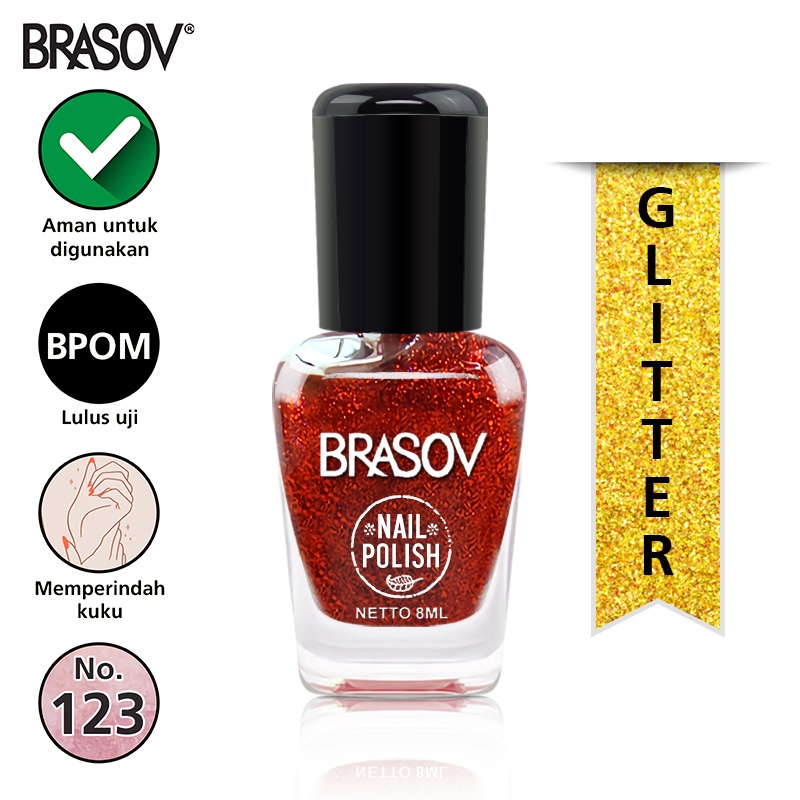 [Bisa Pilih] BRASOV Nail Polis Glitter 8 ML Kutek BPOM