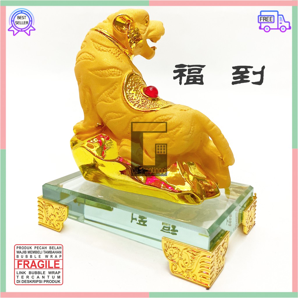 Patung Pajangan Hiasan Imlek 12 Shio Macan Tiger Harimau Emas Gold Resin Hoki Rejeki Fengshui Lucky