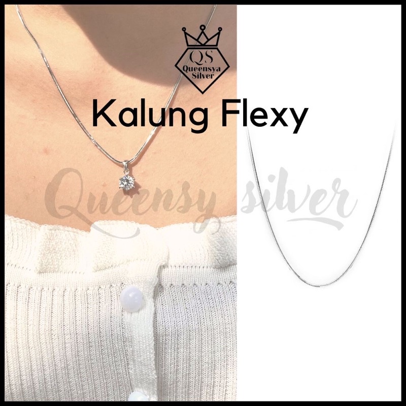 Kalung Silver 925 Asli / kalung perak asli 925 lapis Mas Putih / Kalung Perak Flexy