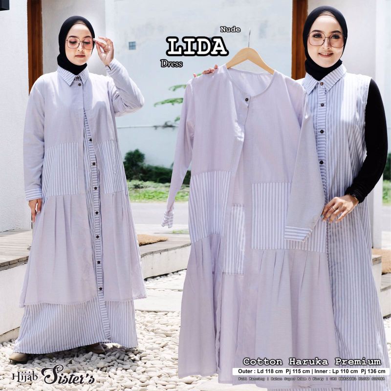 SET GAMIS + OUTER KATUN PREMIUM WARNA PASTEL SUPER CANTIK LIDA BY HIJAB SISTER