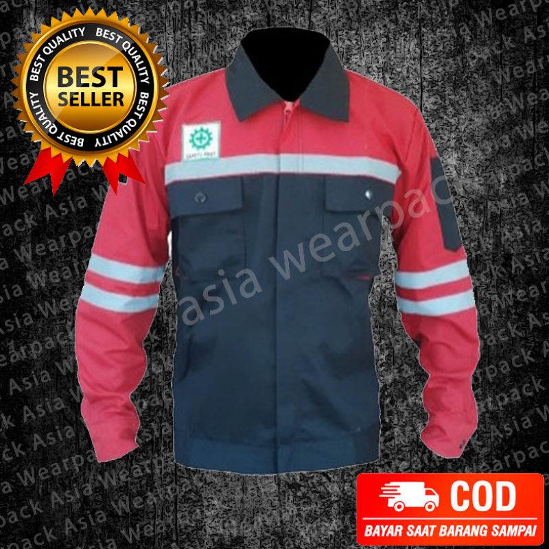 Baju safety k3//seragam proyek&mekanik warna Hitam merah