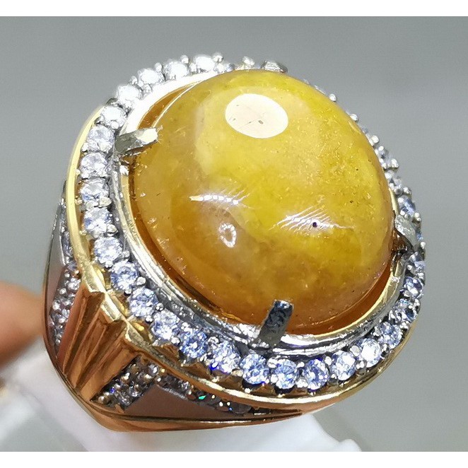 Cincin Batu Akik - Cincin Batu Permata - Batu Cincin Asli Mani Gajah Kuning Kristal Original Natural