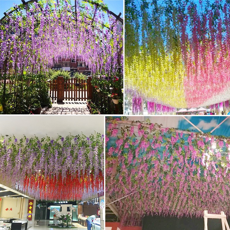 Daun Rambat Plastik Dekorasi Lamaran Bunga Artificial Wisteria Tanaman KB36