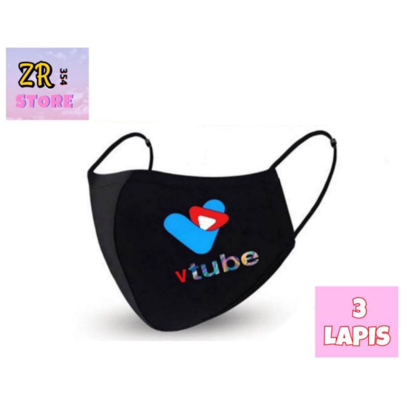 Masker kain 3ply - Vtube // Masker kain 3 lapis - Vtube / Masker murah katun earloop headloop pria w