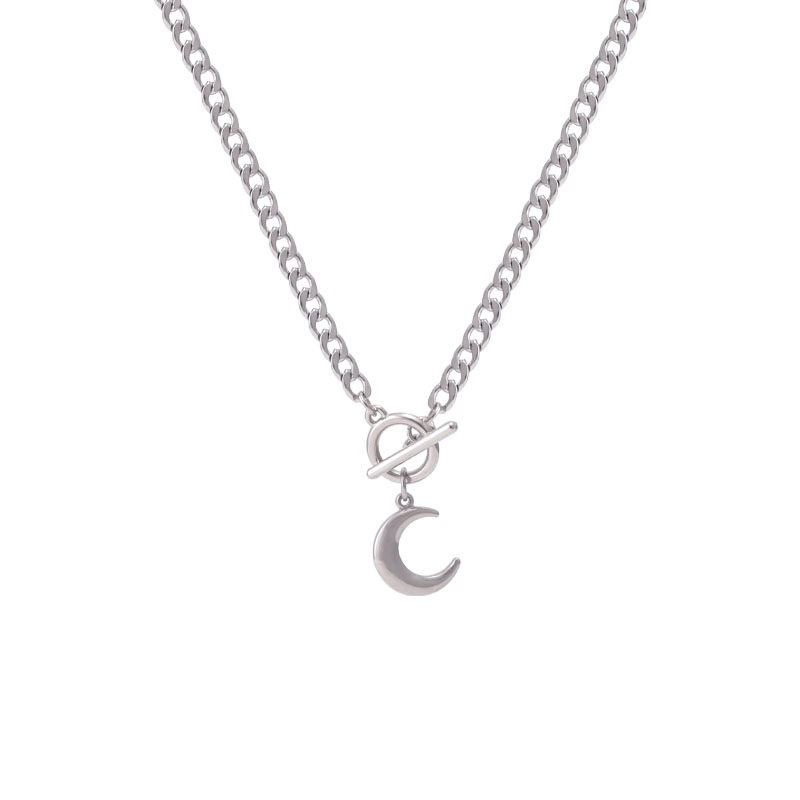 Hip Hop Titanium Steel Moon Necklace Short Thick Chain for Women Ins Simple Sweater Clavicle Chain Sexy Girl Jewelry