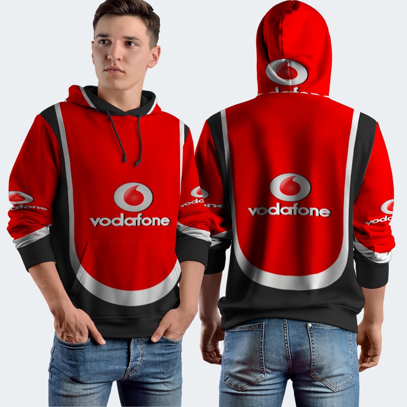 Jaket Hoodie Fullprint Vodafone Bahan Polyester Jersey