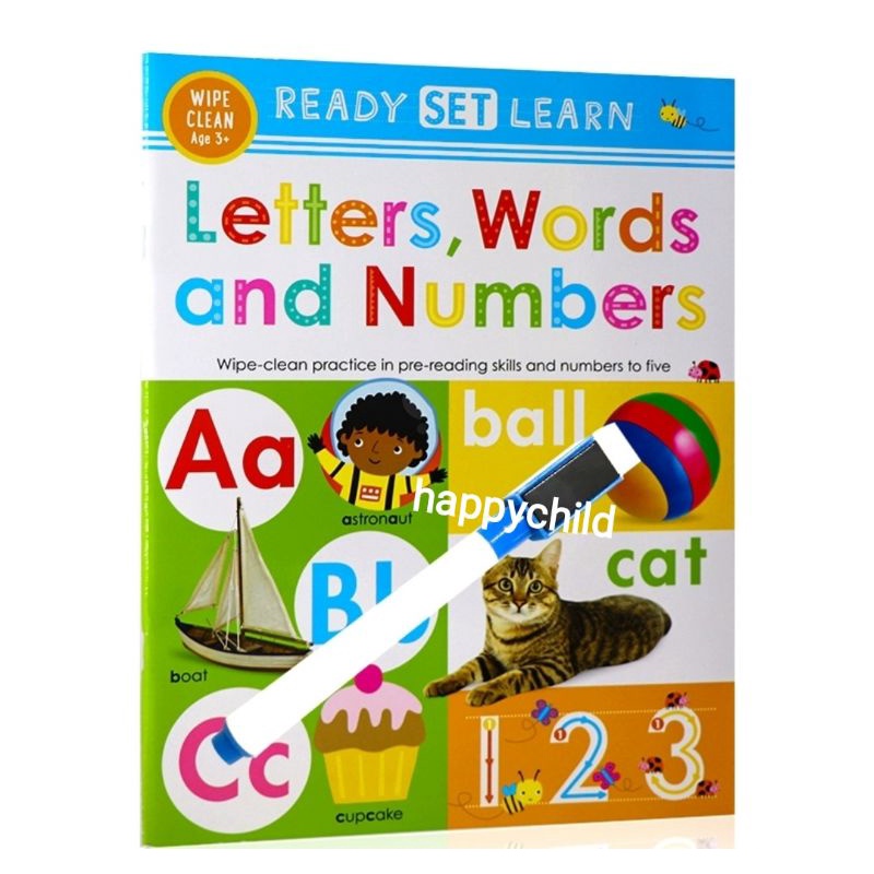 original wipe clean Letters Words and Numbers ready set learn buku anak buku nursery buku impor happychild