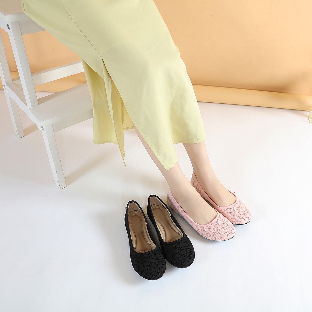 Jiso 118 Sepatu Wanita Flatshoes Ballerina Bahan Rajut Import