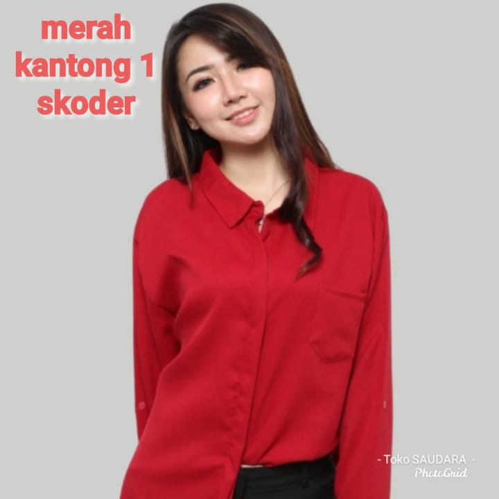 Kemeja formal wanita lengan panjang merah