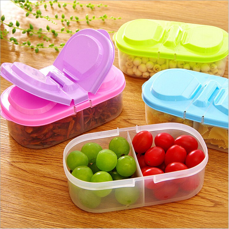 2Pcs/set Refrigerator Food Fresh-keeping Box / Double Compartment Covered Fruit Vegetable Food GrainStorage Box