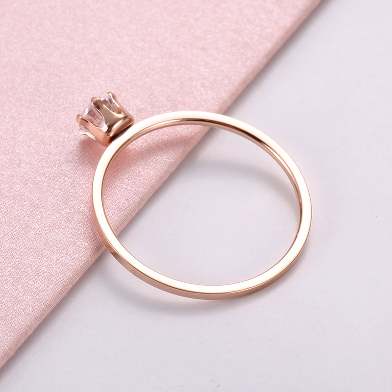 Cincin Berlian Zircon Bahan Titanium Steel Warna Rose Gold Untuk Hadiah Valentine R-22008