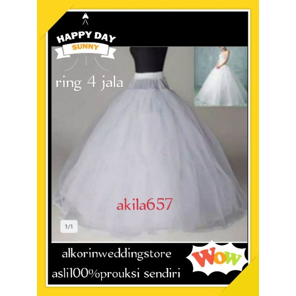 PLAT GRADE A Petticoat kawat gaun RING 4 jala Gaun Pengantin Pesta Wisuda Ujian Praktek KAWAT GAUNPetticoat Wedding dress/ Pertikut Pengembang Gaun Pengantin  (4 Ring 2 Layer)l Rok Dalaman Gaun Pengantin  murah