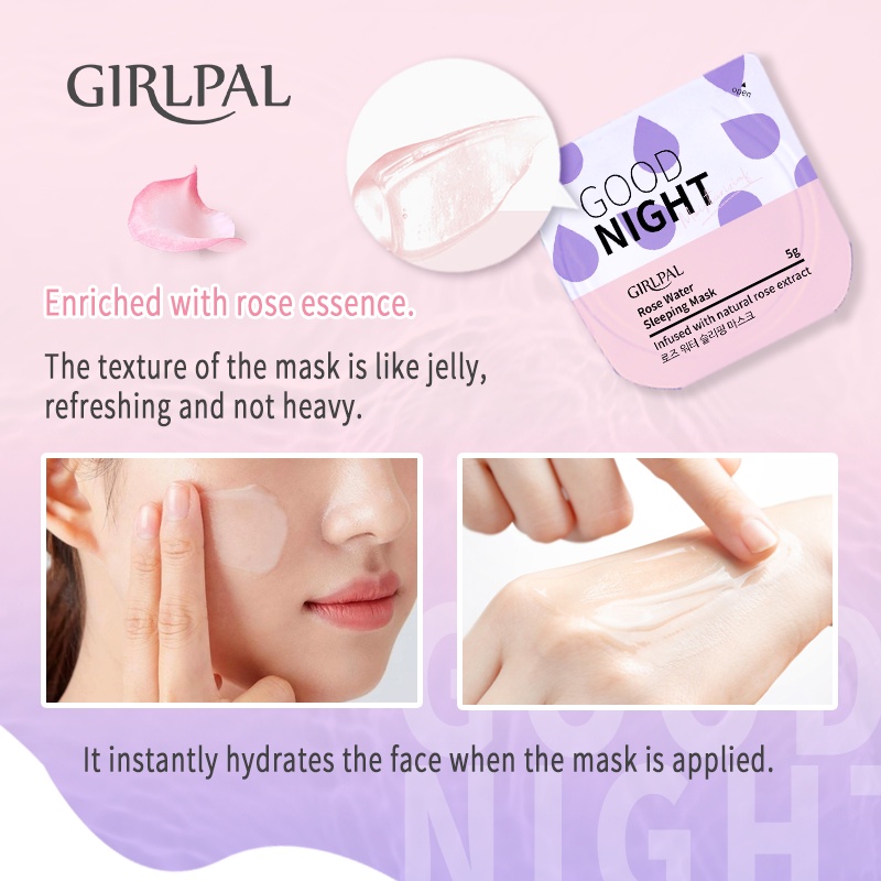 GIRLPAL 5g*4pcs Rose Water Sleeping Mask Natural Deep Hydrating Organik Face Jelly Masker Wajah Mencerahkan