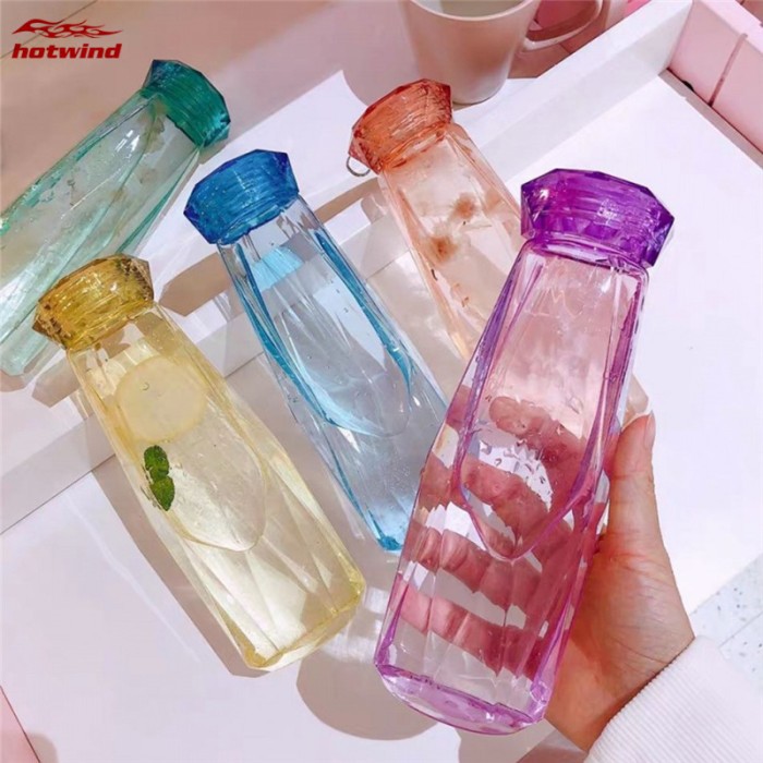 Botol Minum Warna Warni Ukuran 350 Ml / Botol Air Bahan Kaca Kristal Berlian / Botol Minum Transparan