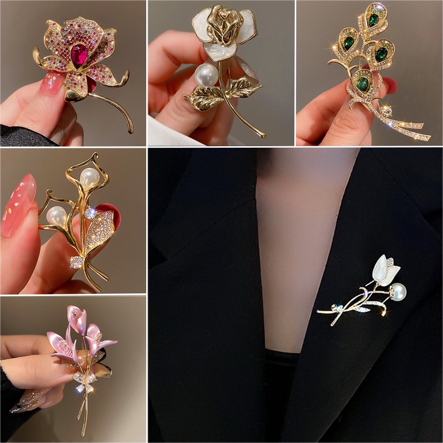 Bros Bentuk Bunga Aksen Mutiara Dan Berlian Imitasi Untuk Wanita