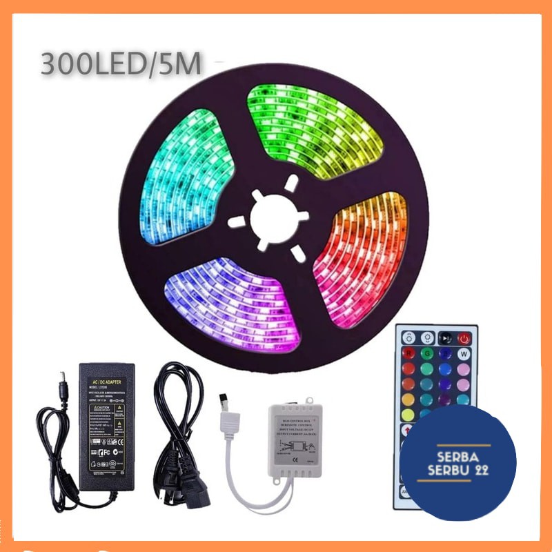 LAMPU LED STRIP 3528 2835 5M  RGB WARNA WARNI IP44 AC 220V + ADAPTOR + REMOTE (LAMPU TIKTOK)