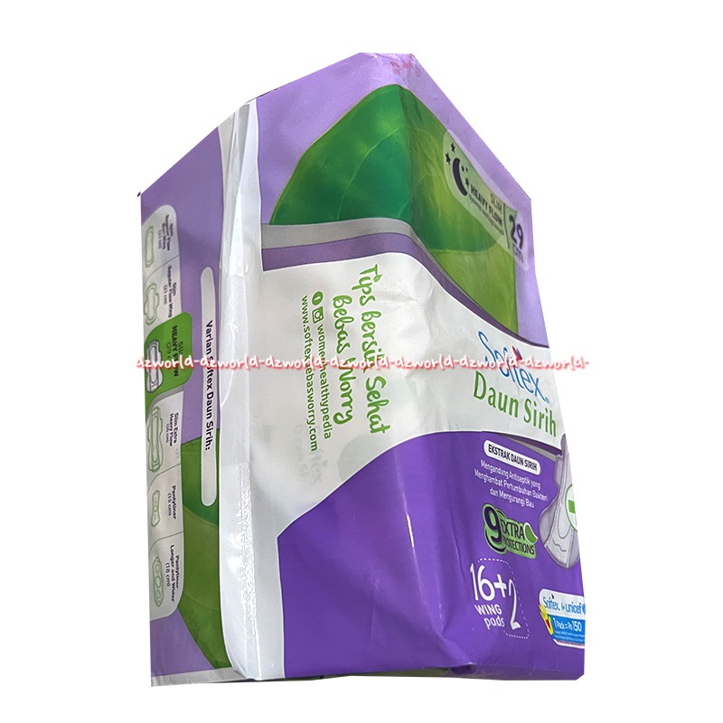 Softex Daun Sirih 16pcs Extra Protect Wing Pembalut Sayap 29cm Softek Pembalut Wanita Ekstrak Daun Sirih Kemasan Ungu Sanitary Napkins