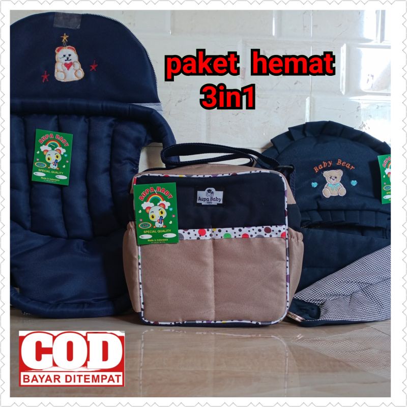 paket 3in1 Gendongan Bayi Depan Bordir Gendongan Bayi samping bordir dan Tas Bayi SP