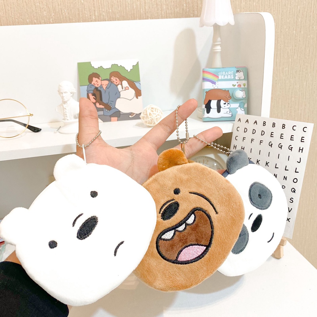 Pouch Koin We Bare Bears / Dompet Koin Kain Bulu Beludru Beruang WBB Miniso Grizzly Ice Bear Panda H