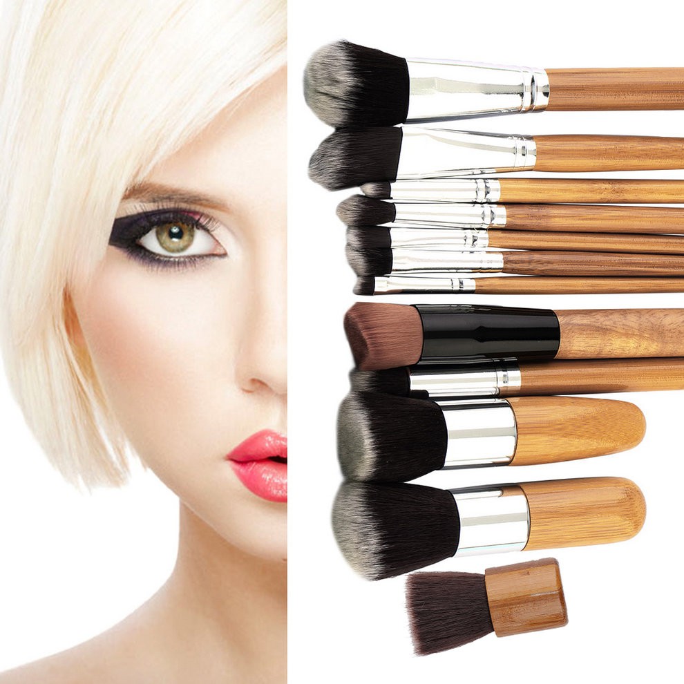 BIG SALE KUAS MAKE UP SET 11 PCS BRUSH NATURAL BAMBOO MAKEUP