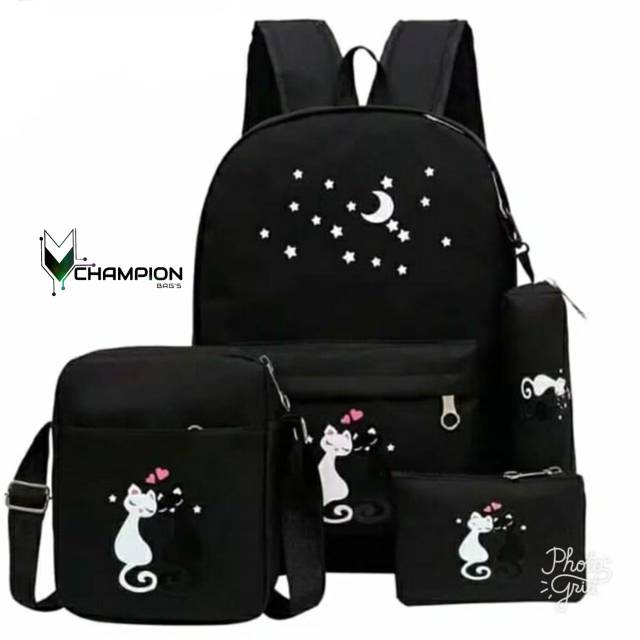 TAS RANSEL ANAK SET MOON CAT BELI 1 DAPAT 4 NIQABIS