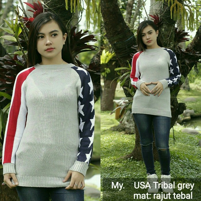 PROMO - Sweater wanita USA TRIBAL GREY RAJUT ORIGINAL